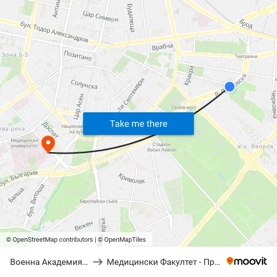 Военна Академия / Military Academy (0442) to Медицински Факултет - Предклиничен Университетски Център map