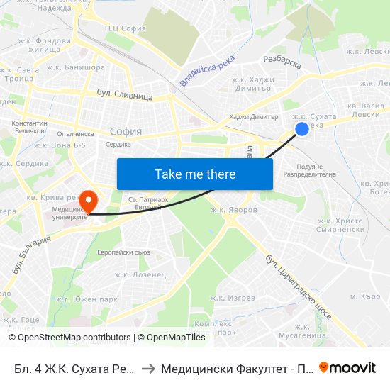 Бл. 4 Ж.К. Сухата Река / Bl. 4, Suhata Reka Qr. (1470) to Медицински Факултет - Предклиничен Университетски Център map