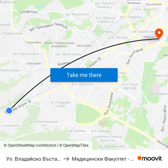👋 Ул. Владайско Въстание / Vladaysko Vastanie St. (1882) to Медицински Факултет - Предклиничен Университетски Център map