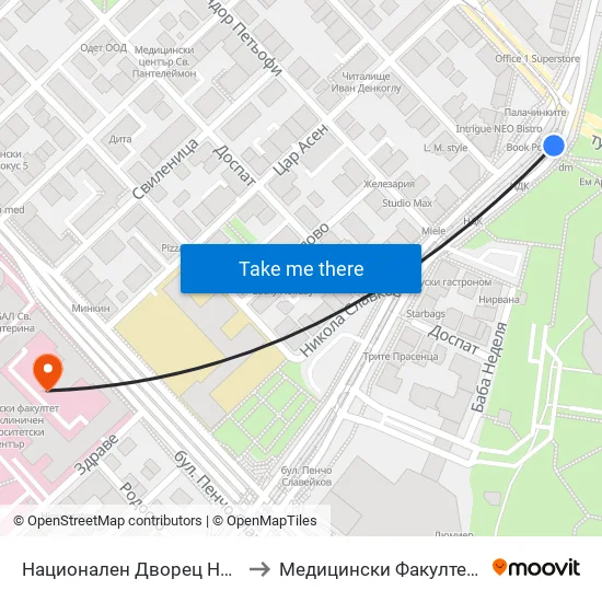 Ⓜ️ Национален Дворец На Културата / National Palace Of Culture (1135) to Медицински Факултет - Предклиничен Университетски Център map
