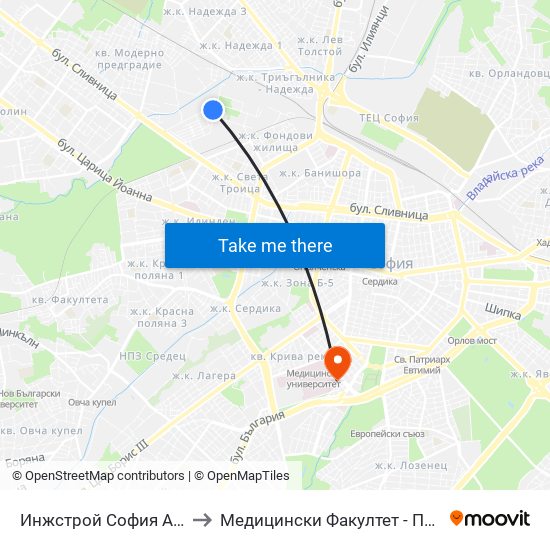 Инжстрой София Ад / Inzhstroy Sofia Jsc (0757) to Медицински Факултет - Предклиничен Университетски Център map
