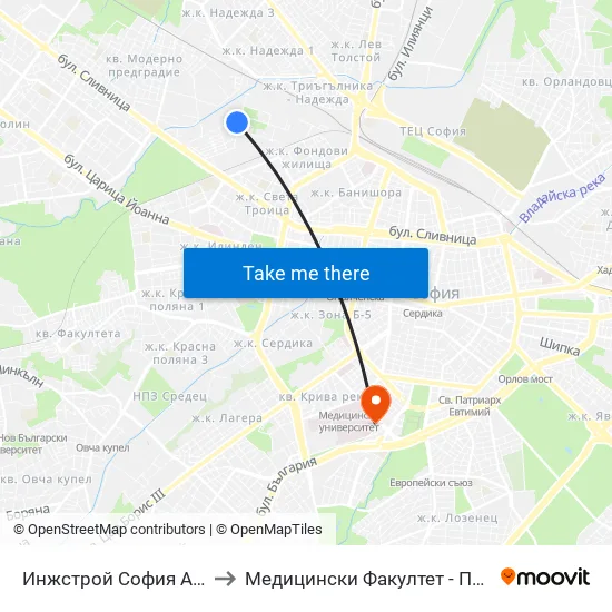 Инжстрой София Ад / Inzhstroy Sofia Jsc (0757) to Медицински Факултет - Предклиничен Университетски Център map