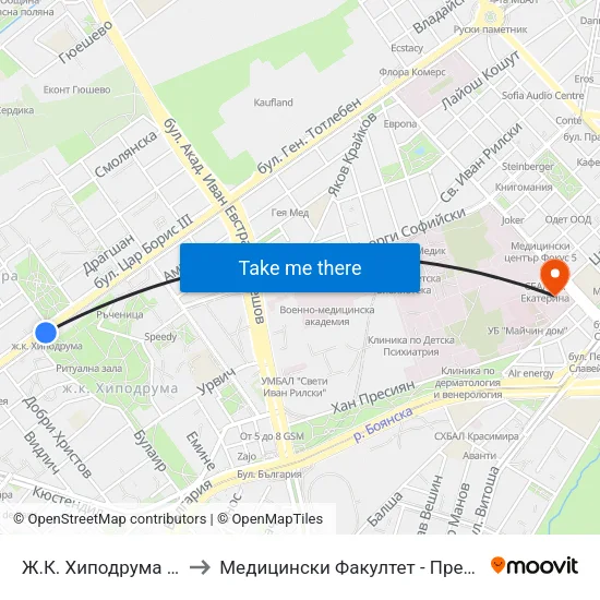 Ж.К. Хиподрума / Hipodruma Qr. (0694) to Медицински Факултет - Предклиничен Университетски Център map