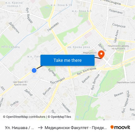Ул. Нишава / Nishava St. (2109) to Медицински Факултет - Предклиничен Университетски Център map