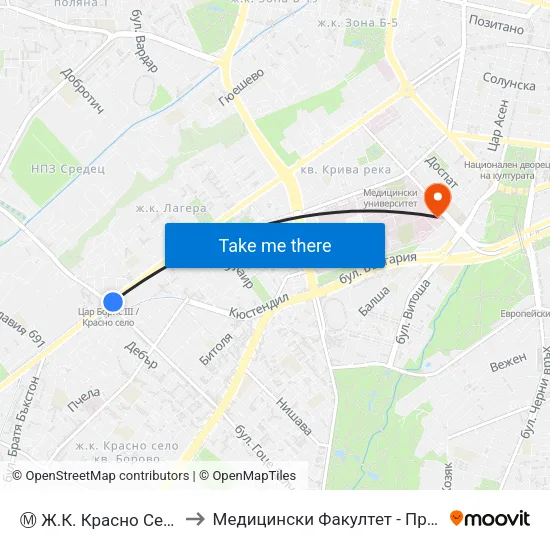 Ⓜ️ Ж.К. Красно Село / Krasno Selo Qr. (0639) to Медицински Факултет - Предклиничен Университетски Център map