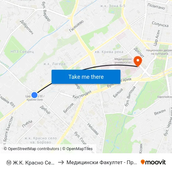 Ⓜ️ Ж.К. Красно Село / Krasno Selo Qr. (0640) to Медицински Факултет - Предклиничен Университетски Център map