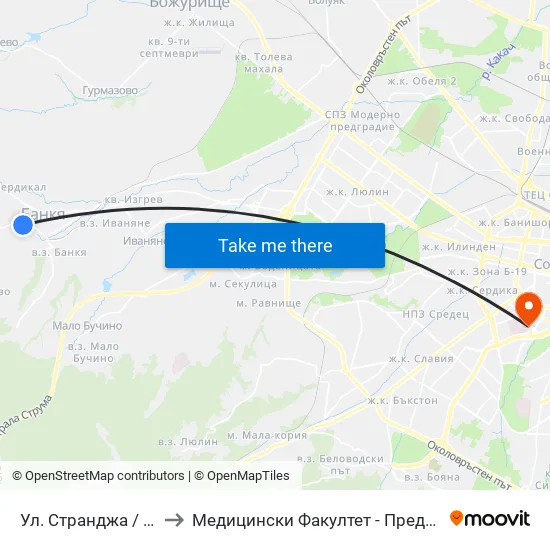 Ул. Странджа / Strandzha St. (0964) to Медицински Факултет - Предклиничен Университетски Център map