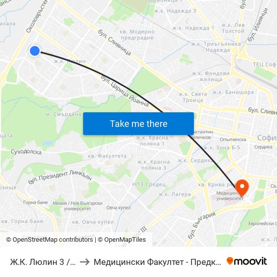 Ж.К. Люлин 3 / Lyulin 3 Qr. (0653) to Медицински Факултет - Предклиничен Университетски Център map