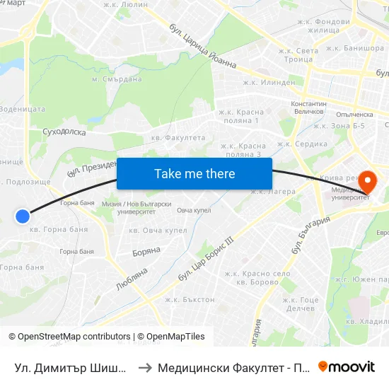 Ул. Димитър Шишманов / Dimitar Shishmanov St. to Медицински Факултет - Предклиничен Университетски Център map