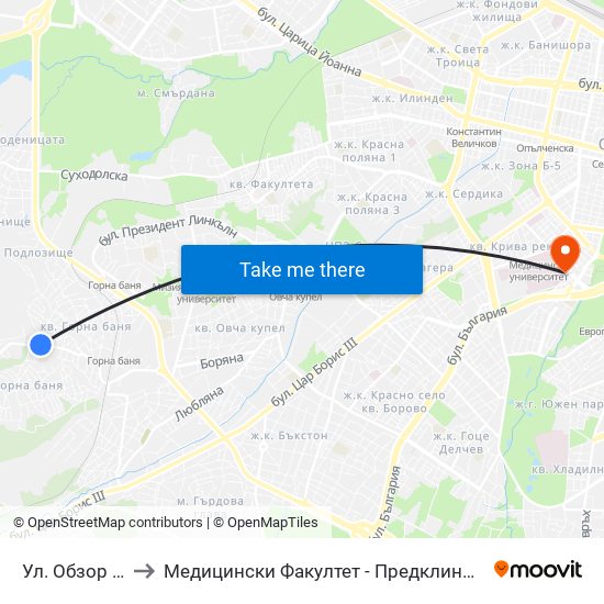 Ул. Обзор / Obzor St. to Медицински Факултет - Предклиничен Университетски Център map
