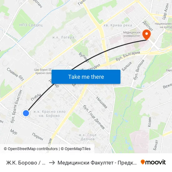 Ж.К. Борово / Borovo Sq. (2767) to Медицински Факултет - Предклиничен Университетски Център map