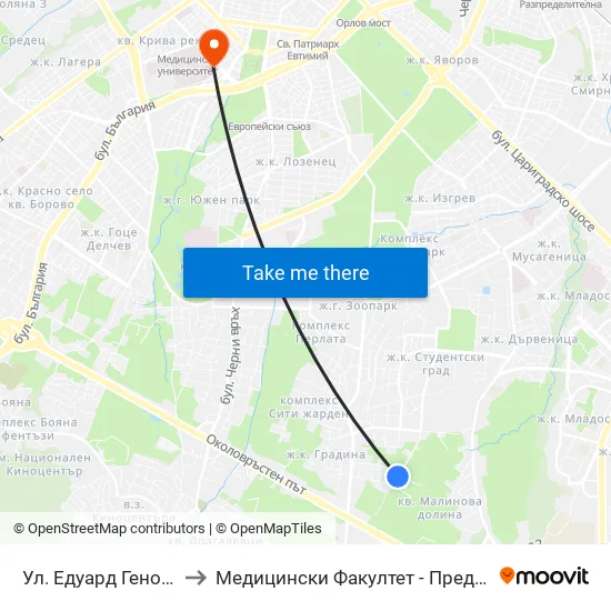 Детска Градина 190 / Kindergarten 190 (2878) to Медицински Факултет - Предклиничен Университетски Център map