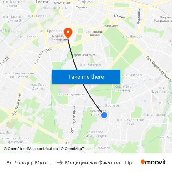 Ул. Чавдар Мутафов / Chavdar Mutafov St. to Медицински Факултет - Предклиничен Университетски Център map