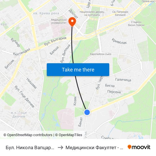 Бул. Никола Вапцаров / Nikola Vaptsarov Blvd. (0343) to Медицински Факултет - Предклиничен Университетски Център map