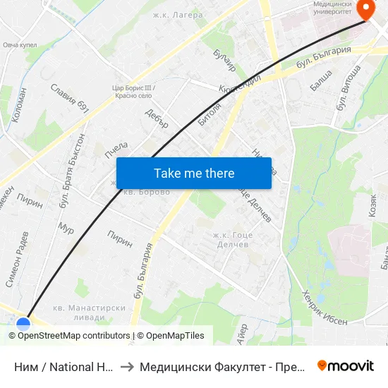 🎨 Ним / National History Museum (2458) to Медицински Факултет - Предклиничен Университетски Център map