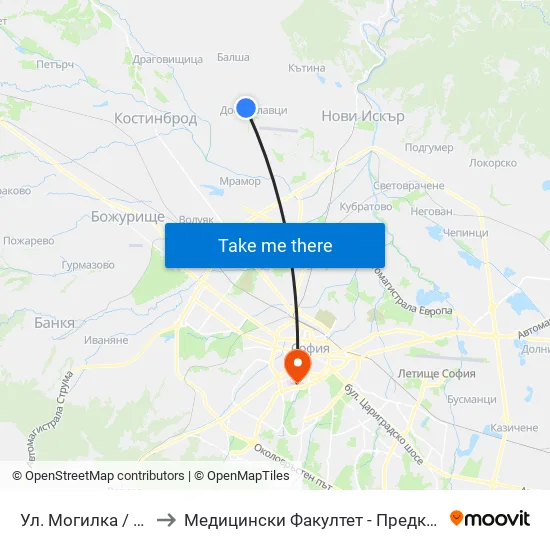 Ул. Могилка / Mogilka St. (2611) to Медицински Факултет - Предклиничен Университетски Център map
