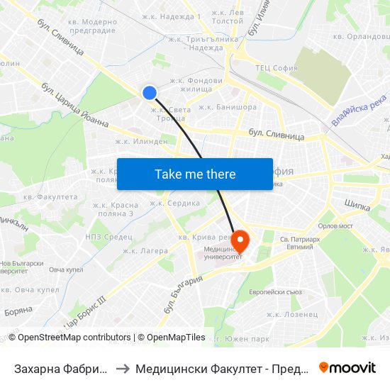 Захарна Фабрика / Zaharna Fabrika to Медицински Факултет - Предклиничен Университетски Център map
