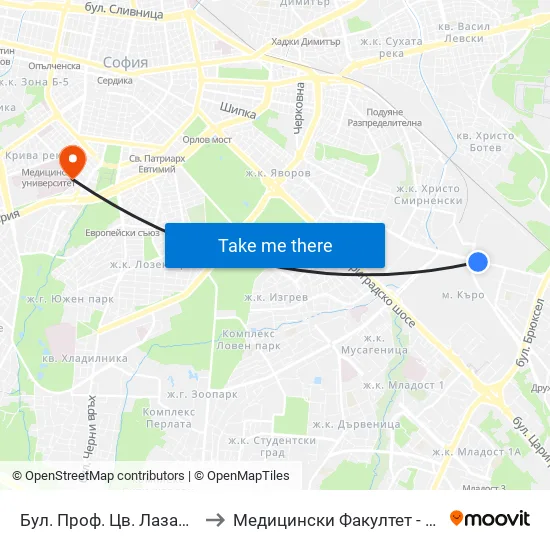 Бул. Проф. Цв. Лазаров / Prof. Tsv. Lazarov Blvd. (0370) to Медицински Факултет - Предклиничен Университетски Център map