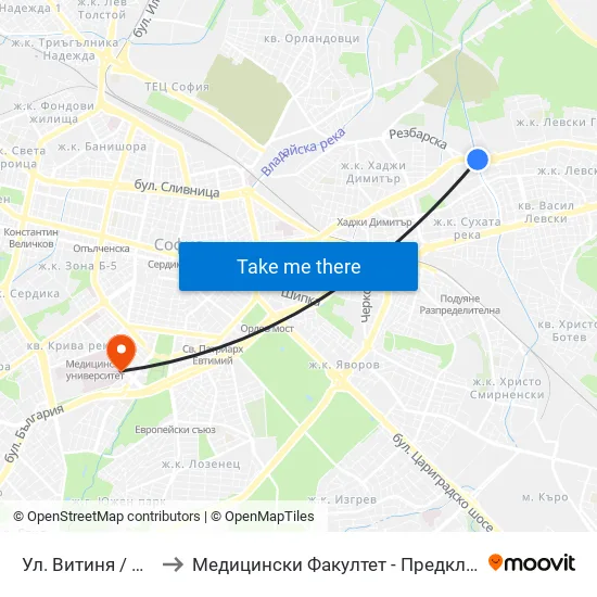 Ул. Витиня / Vitinya St. (1754) to Медицински Факултет - Предклиничен Университетски Център map