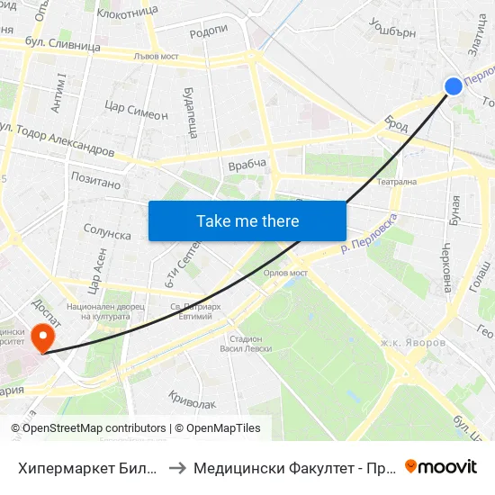 Ⓜ️ Метростанция Хаджи Димитър / Hadzhi Dimitar Metro Station (2108) to Медицински Факултет - Предклиничен Университетски Център map