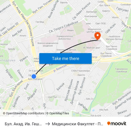 Бул. Акад. Ив. Гешов / Ivan Geshov Blvd. (2804) to Медицински Факултет - Предклиничен Университетски Център map