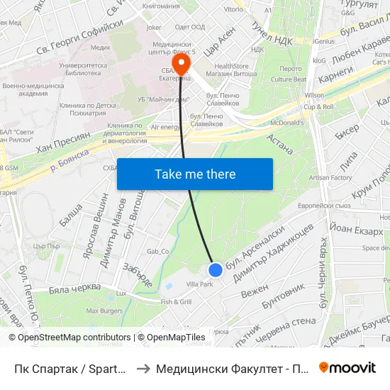 Пк Спартак / Spartak Swimming Complex (1344) to Медицински Факултет - Предклиничен Университетски Център map