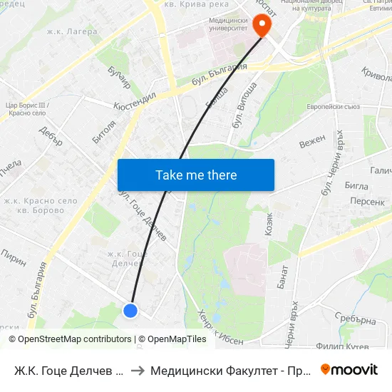 Ж.К. Гоце Делчев / Gotse Delchev Qr. (0599) to Медицински Факултет - Предклиничен Университетски Център map