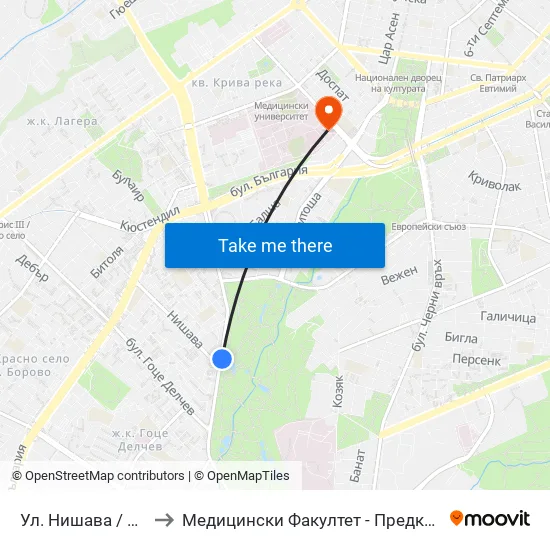Ул. Нишава / Nishava St. (2062) to Медицински Факултет - Предклиничен Университетски Център map