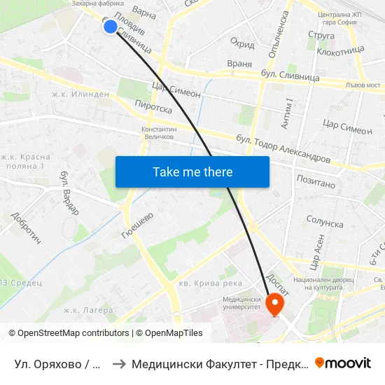 Ул. Оряхово / Oryahovo St. (2097) to Медицински Факултет - Предклиничен Университетски Център map