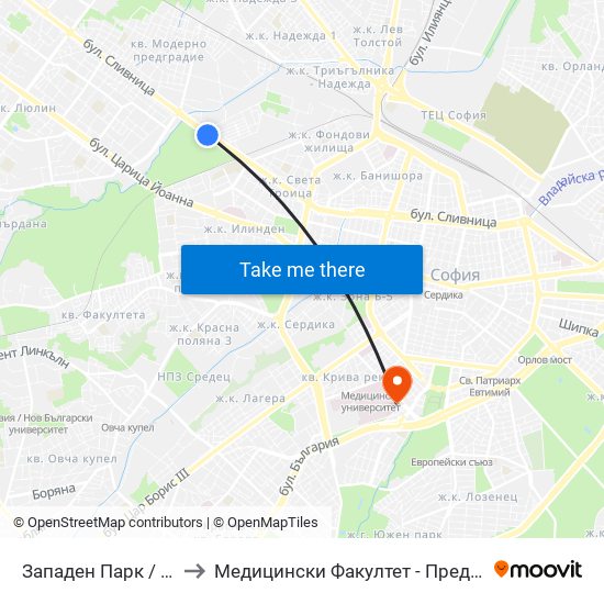 Западен Парк / Zapaden Park (1251) to Медицински Факултет - Предклиничен Университетски Център map