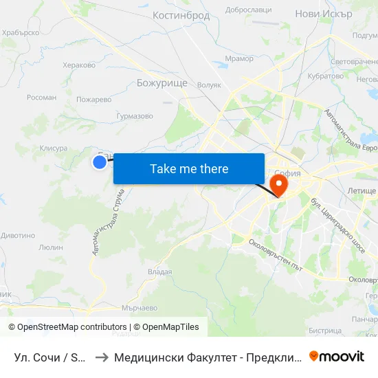 Ул. Сочи / Sochi St. (2786) to Медицински Факултет - Предклиничен Университетски Център map