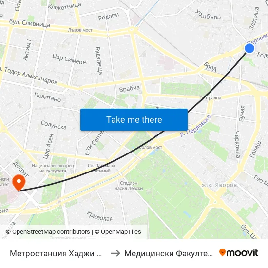 Ⓜ️ Метростанция Хаджи Димитър / Hadzhi Dimitar Metro Station (2821) to Медицински Факултет - Предклиничен Университетски Център map
