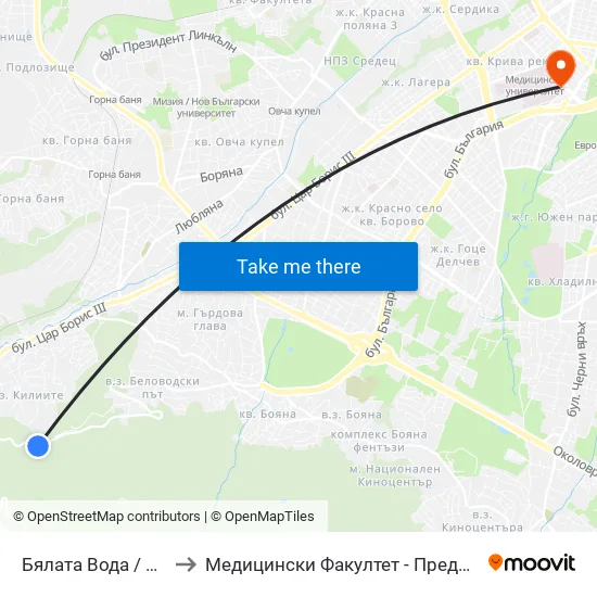 👋 Бялата Вода / Byalata Voda (6068) to Медицински Факултет - Предклиничен Университетски Център map