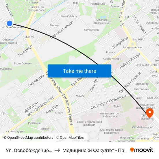 Ул. Освобождение / Osvobozhdenie St. (2098) to Медицински Факултет - Предклиничен Университетски Център map