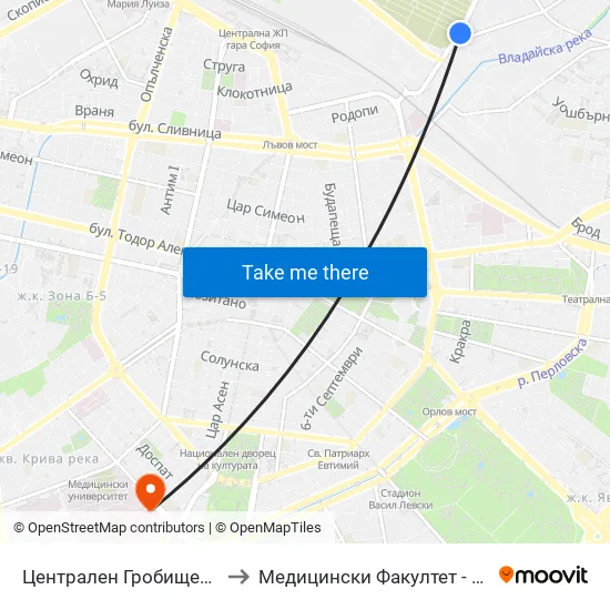 Централен Гробищен Парк / Sofia City Cemetery (2333) to Медицински Факултет - Предклиничен Университетски Център map