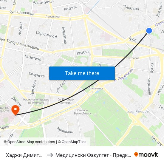 Хаджи Димитър / Hadzhi Dimitar to Медицински Факултет - Предклиничен Университетски Център map