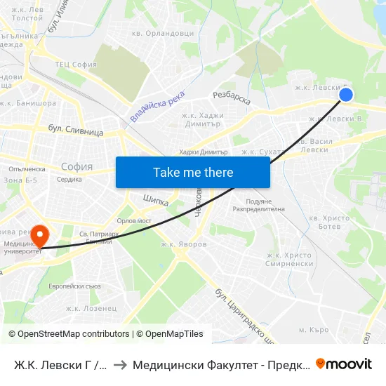 Ж.К. Левски Г / Levski G Qr (6600) to Медицински Факултет - Предклиничен Университетски Център map