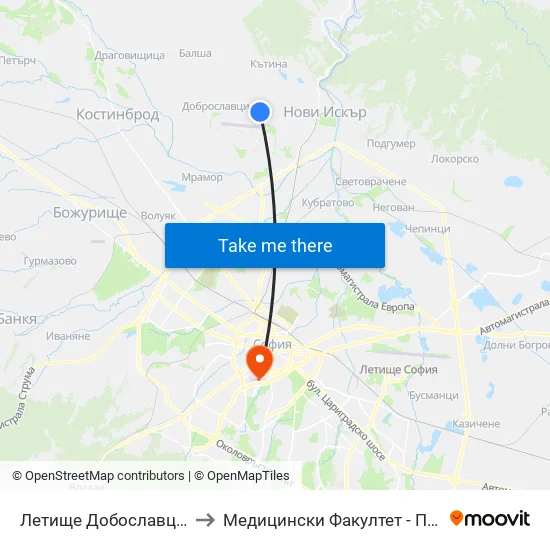 Летище Добославци / Dobroslavtsi Airport (1003) to Медицински Факултет - Предклиничен Университетски Център map