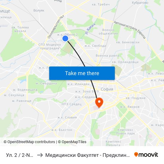 Ул. 2 / 2-Nd St. (6645) to Медицински Факултет - Предклиничен Университетски Център map