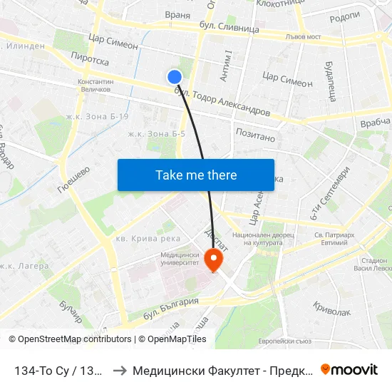 📚 134-То Су / 134-Th School (6668) to Медицински Факултет - Предклиничен Университетски Център map