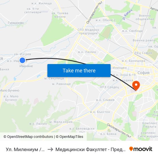 Ул. Милениум / Millenium St. (2842) to Медицински Факултет - Предклиничен Университетски Център map