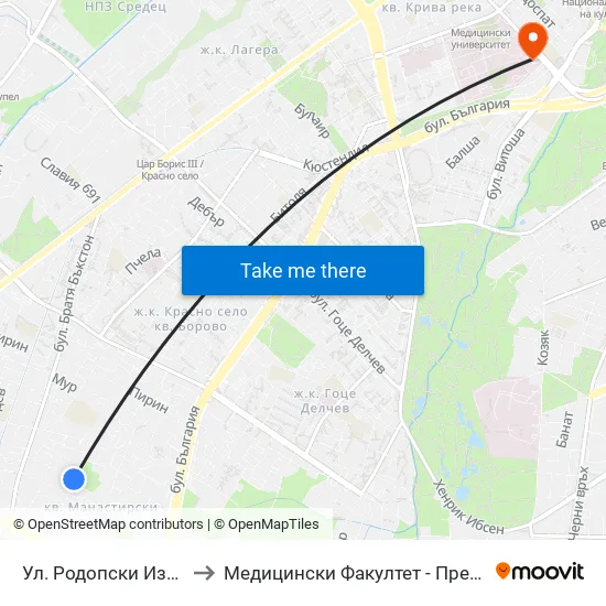 Ул. Родопски Извор / Rodopski Izvor St. to Медицински Факултет - Предклиничен Университетски Център map