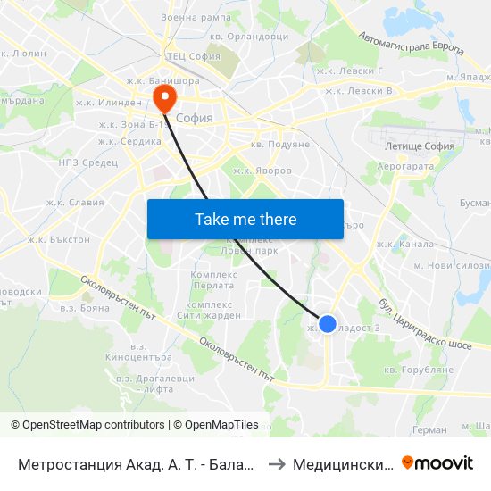 Метростанция Акад. А. Т. - Балан / Acad. A. T.-Balan Metro Station (1917) to Медицински Център Панацея map