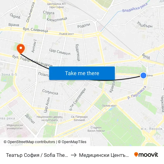 Театър София / Sofia Theatre (1727) to Медицински Център Панацея map