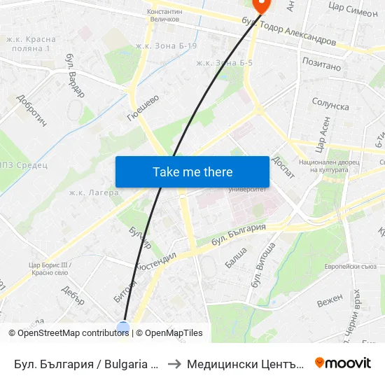 Бул. България / Bulgaria Blvd. (0290) to Медицински Център Панацея map