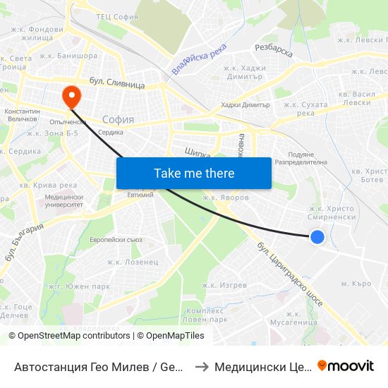Автостанция Гео Милев / Geo Milev Bus Station (0052) to Медицински Център Панацея map
