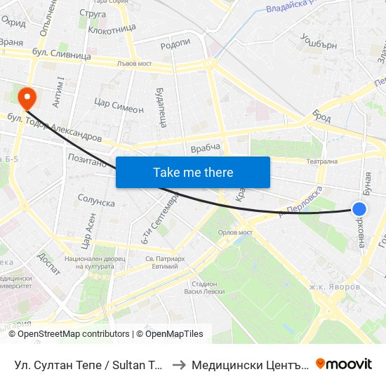 Ул. Султан Тепе / Sultan Tepe St. (2194) to Медицински Център Панацея map