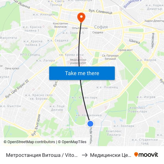 Метростанция Витоша / Vitosha Metro Station (2756) to Медицински Център Панацея map