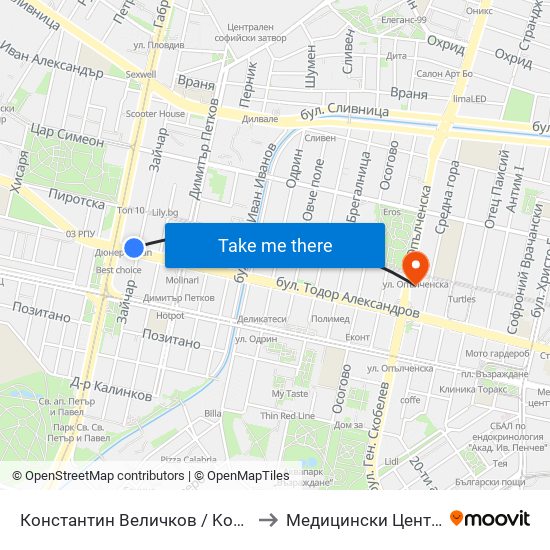 Константин Величков / Konstantin Velichkov to Медицински Център Панацея map