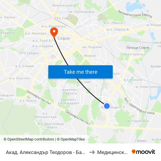 Акад. Александър Теодоров - Балан / Akademik Aleksandar Teodorov - Balan to Медицински Център Панацея map